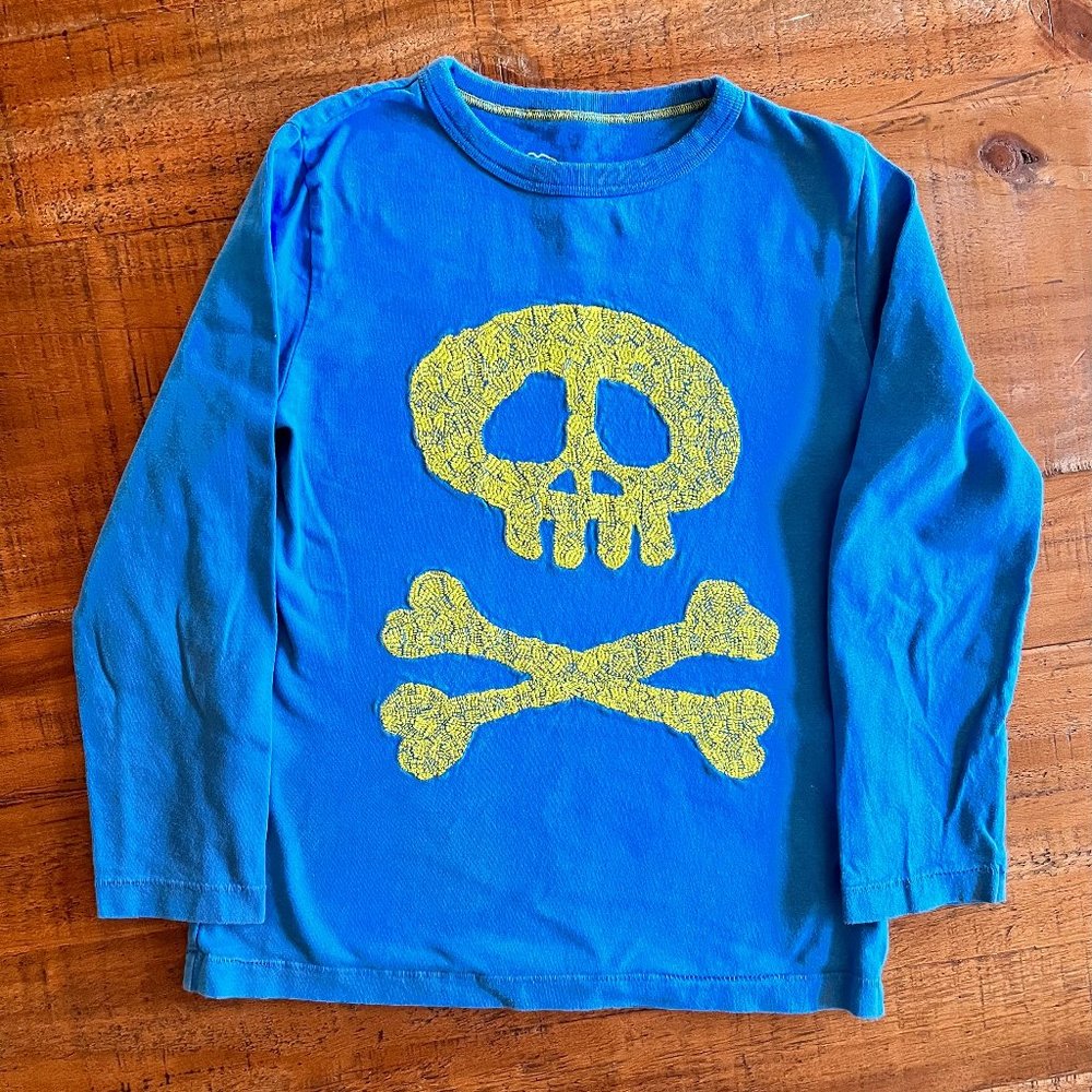 Boys Mini Boden Blue Skull Long Sleeve Tee Size 6-7